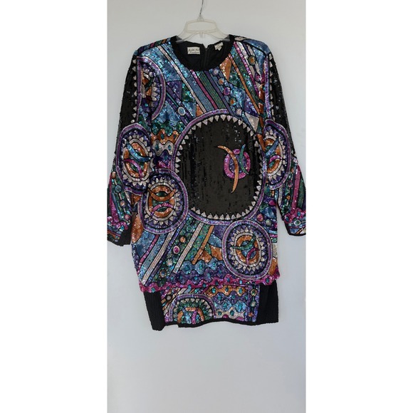 Judith Ann Creations Dresses & Skirts - Judith Ann Creations Vintage Sequin Wearable Art Deco Mini Statement Dress‎ Silk